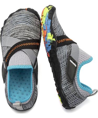 Kids Water Shoes - Lightweight Slip-On Aqua Sock for Boys & Girls - Comfort Sole for Easy Walking - Grey/Blue - Size 2 Big Kid - Buy Online on GoSupps.com