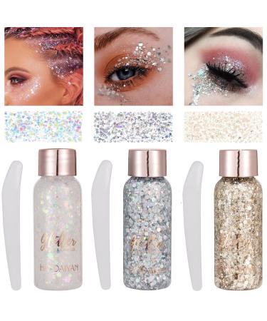 Body glitter gel glitter liquid face body glitter gel festival glitter mermaid sequins chunky glitter liquid face hair make-up long loading sparkling with 1 spoon white+silver+champagne gold - Buy Online on GoSupps.com