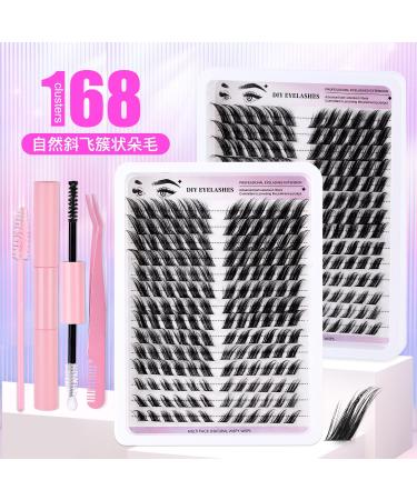 DIY Self Adhesive Eyelashes - 168pcs D Curl 3D Lash Clusters with Bond & Tweezers | Shop Internationally - Buy Online on GoSupps.com