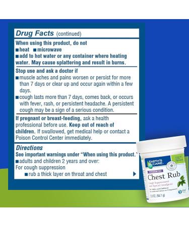 Earth's Care Petrolatum Free Chest Rub Cough Suppressant and Topical Analgesic 2.0 OZ - Buy Online on GoSupps.com