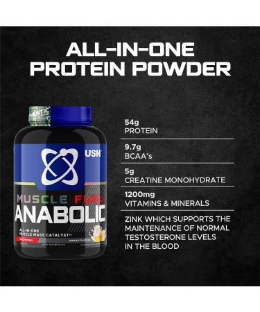 USN Muscle Fuel Anabolic Vanilla All-in-one Protein Powder Shake (2kg): Workout-Boosting Anabolic Protein Powder for Muscle Gain - New Improved Formula Vanilla 2 kg (Pack of 1) - Buy Online on GoSupps.com