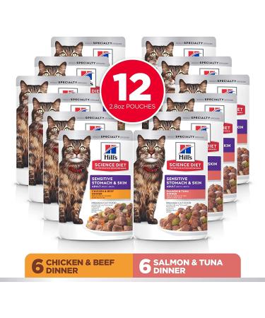 Hill's Science Diet Adult Sensitive Stomach & Skin Wet Cat Food Pouch 2.8oz (12 Pack) - Buy Online on GoSupps.com