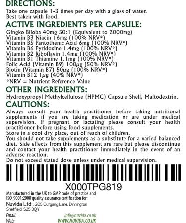 High Strength Ginkgo Biloba Capsules with B Vitamins - 2000mg Equivalent - Vegan Friendly - Buy Online on GoSupps.com