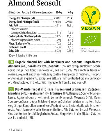 HEJ Bite Vegan Nut Bar Snack | Almond & Sea Salt - 12 Pack (40g Each) - Healthy Snack for International Shipping - Buy Online on GoSupps.com