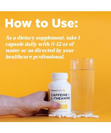 TransformHQ Caffeine & L-Theanine 180 Caps - Gluten Free Non-GMO Boost Energy & Focus - Buy Online on GoSupps.com