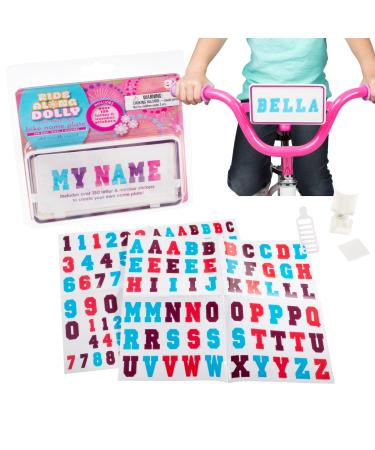 Ride Along Dolly Kid's Bicycle Customizable License Plate -Make Your Own Bike Name Plate -Includes Over 150 Letter and Cute Number Stickers Decals, Fits Most Bikes -Spring Summer Gift for Girls