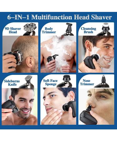 2023 Upgraded 9D Electric Head Shaver for Bald Men - 6-in-1 Grooming Kit, Waterproof Wet/Dry, Rechargeable Bald Head Razor - Home & Travel - Buy Online on GoSupps.com