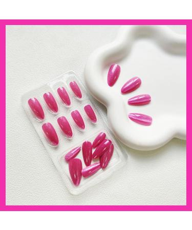 Buy Pink Press on Nails | Medium Almond Cat Eye Glitter Design | Full Cover Acrylic Stick on Nails for Women - A004 - Buy Online on GoSupps.com