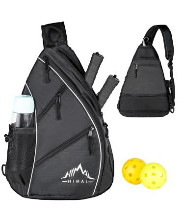 Himal Pickleball Bag- Adjustable Pickleball,Tennis,Racketball Sling Bag - Pickleball Backpack with Water Bottle Holder for Men and Women black