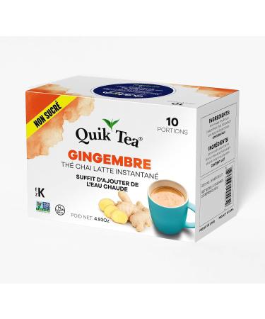 QuikTea Unsweetened Ginger Chai Tea Latte - 10 Count Single Box - All Natural & Preservative Free Authentic Instant Chai Unsweetened Ginger 10 Count (Pack of 1) - Buy Online on GoSupps.com