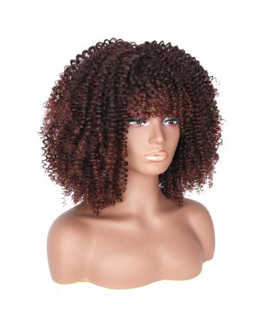 14-Inch Porsmeer Curly Afro Wig for Women | Fluffy Kinky Curly Bob in Dark Brown & Auburn | Volume Hair Wig for Black Women - Buy Online on GoSupps.com