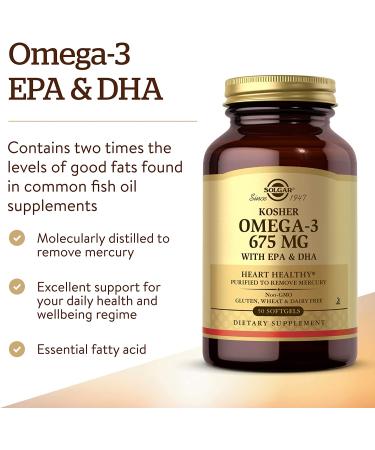 Solgar Kosher Omega-3 675 mg - 50 Softgels | High-Quality Fish Oil Supplement - Buy Online on GoSupps.com