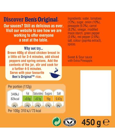 Ben's Original Sweet and Sour Sauce with Extra Pineapple 450g - Pack of 1 | Sweet & Sour Sauce - Buy Online on GoSupps.com