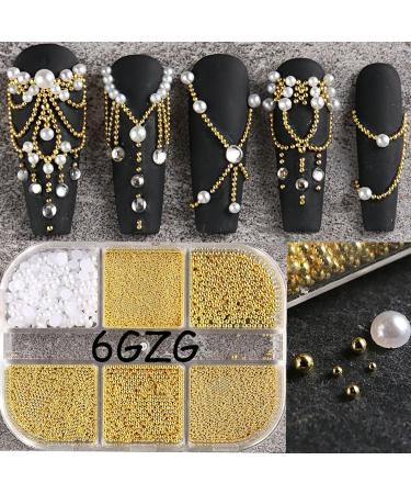 FEIlei 6 Grids 3D Pearl Nail Charms for Acrylic Nails Steel Beads Nail Pearl Mixed Nail Art Craft DIY Nail Decorations 6gzs - Buy Online on GoSupps.com
