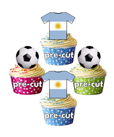 PRE-CUT Argentina Football Edible Cupcake Toppers Cake Decorations World Cup 2022 Party