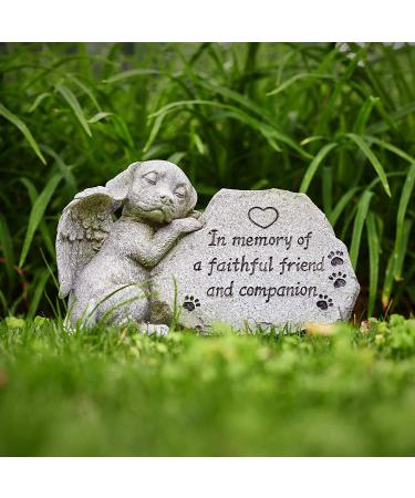 Sleeping Dog Angel Memorial Statue | Outdoor Dog Grave Marker | Sympathy Gift for Loss of Pet | Antique Stone Finish 8.86 inch - Buy Online on GoSupps.com