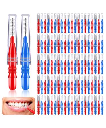 Tophonex 100 Packs Interdental Brush Toothpicks Dental Head Dental Tooth Brush Oral Dental Dental Stick Toothpick Tooth Cleaner With Storage Box (Red And Blue)