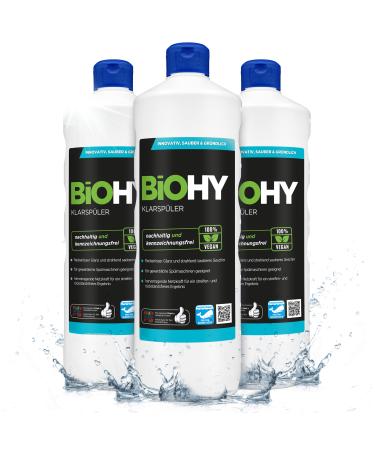 BiOHY Rinse Aid (3 x 1l Bottle) | Ecological high Concentrate | Suitable for All (Commercial) dishwashers for Unbeatable Shine on Glasses | BIO-logically degradable (Klarsp ler)