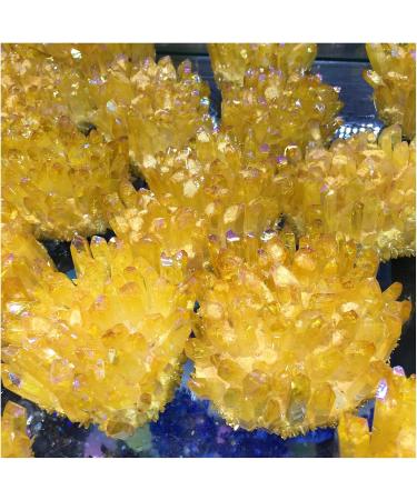 Natural Crystal Rough 300-350g Yellow Electroplated Natural Crystal Cluster Specimen Raw Rock Quartz Flowers Aura Stones Gift Modern House Decor - Buy Online on GoSupps.com