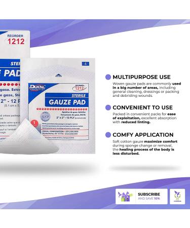 Dukal Woven Gauze Pads 2x2 - Pack of 100, 12-Ply Sterile Cotton Sponges for Wound Care - 100% Cotton, Disposable and Absorbent - Buy Online on GoSupps.com