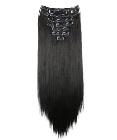 CAISHA by PRETTYSHOP XXL 24" 8 Pieces Set Clip In Extensions Hair Extension Hairpiece Straight Natural Black CES26 natural black #2 CES26