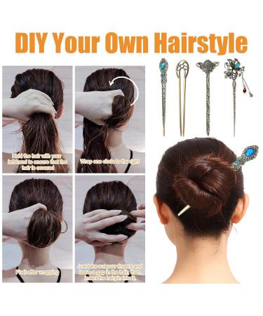 Elegant Benaton 4-Piece Vintage Chinese Hair Needle Set | Antique Bronze Hairpins for Women | Decorative Hairstyle Accessories for Celebrations & Daily Use - Buy Online on GoSupps.com