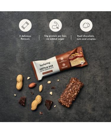 foodspring Extra Chocolate Protein Bar - 13g Protein, No Added Sugar - Crunchy Peanut (45g) - Buy Online on GoSupps.com