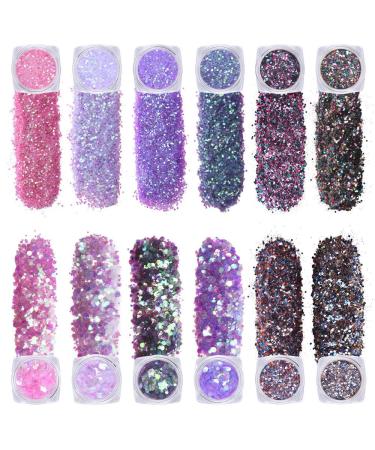 URAQT Chunky Glitter 12 Colors Festival Glitter Nail Glitter Powder Holographic Cosmetic Glitter for Face Body Eye Hair Nail and DIY Art 12Color#B