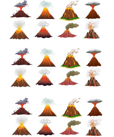 24 Stand Up VOLCANO Themed Edible Wafer Paper Cake Toppers Decorations