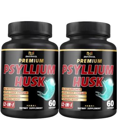 BMVINVOL (2 Packs) Premium Psyllium Husk Capsules - 4 Months Supply - Ginger Fenugreek Turmeric - Psyllium Fiber Capsules for Supports Digestion & Regularity