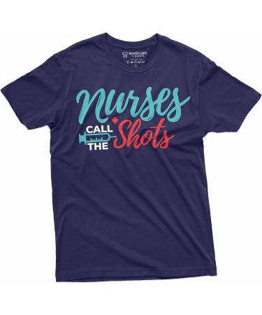 Funny Nurses Day T-Shirt | 'Nurses Call The Shots' Syringe Tee for RN & CNA | Large Grey Medical Worker Shirt - Buy Online on GoSupps.com