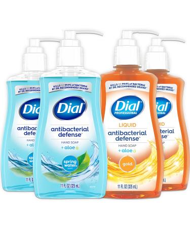 Dial Hand Wash Variety Pack 4 Pack Hand Soap in Pump Bottles Gentle Moisturizing Aloe Vera Formula Original Gold/Spring Water 11 fl oz. Each