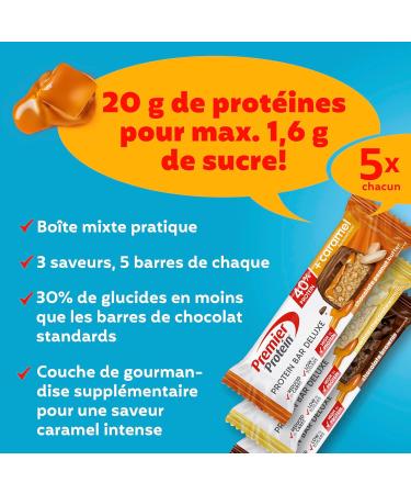 Premier Protein - Protein Bar Deluxe 40% - Multiflavourbox - 15x50g - faible en sucres pauvre en glucides sans huile de palme Multiflavour 15x50g - Buy Online on GoSupps.com