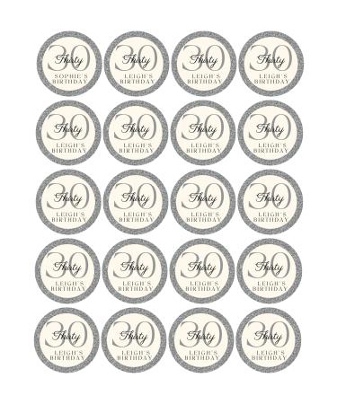 edible 20 x ANY AGE Birthday silver cupcake toppers PERSONALISED uncut - 16th/18th/21st/30th/40th/50th/60th 70th/80th (icing paper)