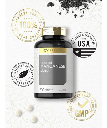 Chelated Manganese 200 Tablets | Vegetarian, Non-GMO & Gluten-Free Supplement by Carlyle - Buy Online on GoSupps.com