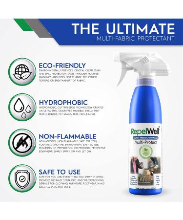 RepelWell Multi-Protect Stain & Water Repellent (12oz) Eco-Friendly  Pet-Safe Spray Keeps Your Belongings Clean  Dry and Looking Like New  Protects Fabric  Upholstery  Leather  Footwear & More Multi Protect 12oz - Buy Online on GoSupps.com