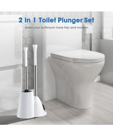 Hideaway Toilet Plunger Bowl Brush Combo Set with Holder - Elegant Scrubber Cleaner Caddy for Bathroom - White - Buy Online on GoSupps.com