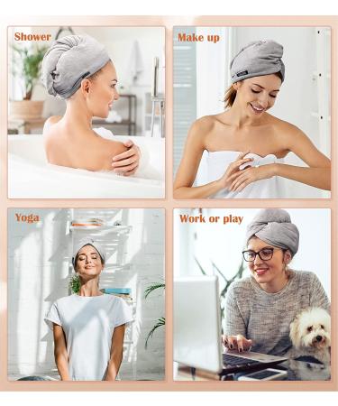 POPCHOSE Microfiber Hair Towel Wrap - Ultra Absorbent, Fast Drying Turban for Curly & Long Hair - 3 Pack (Grey, Pink, Purple) - No Frizz Solution - Buy Online on GoSupps.com