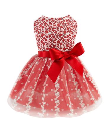 Cutebone Rode Hond Jurk Outfit Puppy Rok Shining Embroidery Tutu Met Strik Huisdier Kleding Meisje Voor Bruiloft Verjaardagsfeeestje DD09XXS-DE XXS Rosa embroidered dress