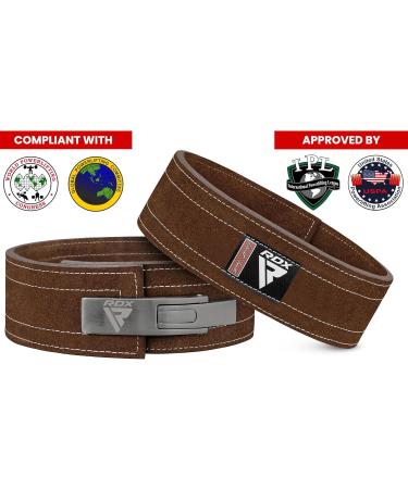 RDX 4 Weight Lever Buckle Leather Belt - 10mm Approved IPL UPA | Powerlifting & Strength Training Gym Belt for Men | Adjustable 10 Holes - Brown & White - Buy Online on GoSupps.com