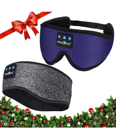 MUSICOZY Sleep Headphones 3D Bluetooth 5.2 Wireless Headband Sleep Mask Sleeping Headphones Music Eye Mask for Side Sleepers Air Travel Built-in Ultra Thin Speakers Microphones Pack of 2