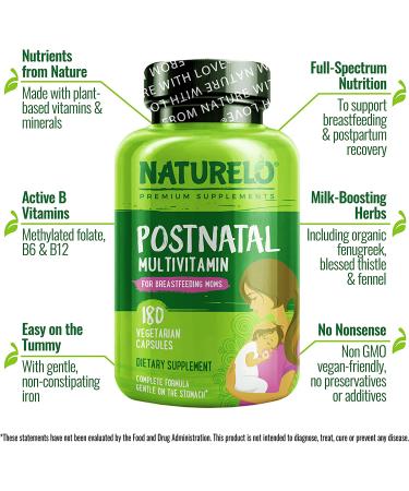 NATURELO Postnatal Multivitamin for Breastfeeding Women | Whole Food Supplement - 180 Caps - Buy Online on GoSupps.com