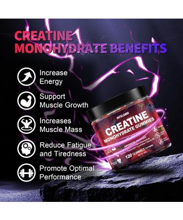 Creatine Monohydrate Gummies 8000 mg for Men & Women, Creatine Supplement for Enhanced Muscle Growth, Energy Boost - with L-Taurine, Sugar Free, Vegan, Raspberry BlackBerry Blueberry Flavor-120 Count - Buy Online on GoSupps.com