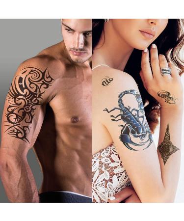 Realistic Temporary Tattoos for Men - Fake Half Arm Sleeves for Arms, Shoulders, Back, and Legs - Waterproof Transfers - 8 Sheets - Cross, Skull, Owl, Clock, Scorpion, Rose Designs - 8x6 Saturn - Buy Online on GoSupps.com