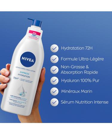 NIVEA Hydration Express Body Lotion 72h (1 x 400 ml) Hydrating Body Lotion with Pure Hyaluronic Acid Fast Moisturizing Body Care Nourishing Serum for Normal Skin - Buy Online on GoSupps.com