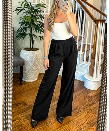 Vetinee High Waisted Wide Leg Dress Pants for Women | Business Office Trousers with Pockets | Black - Buy Online on GoSupps.com