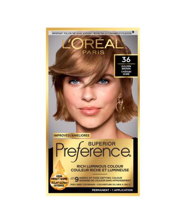L Or al Paris Superior Preference 9 weeks of Luminous Fade-Defying Permanent Hair Dye 36 Golden Brown 100% Grey Coverage 1 Hair Dye Kit (Packaging May Vary) 1 Count ( Pack Of 1 ) Golden Brown