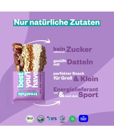 Buy Treatfuls Dark Bio-Erdnuss-Schoko Riegel Vegan Gluten-Free 100% Natural 20 x 40g | International Shipping Available - Buy Online on GoSupps.com