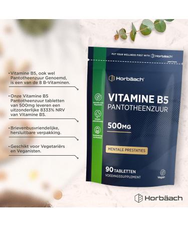 Horbaach Vitamin B5 Pure 500mg Pantotheenzuur Vitamine B5 90 Vegan Tablets Pantothenic Acid Horbach - Buy Online on GoSupps.com