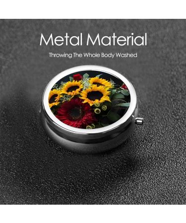 Sunflower & Rose Mini Round Pill Box - 3 Compartment Travel Organizer for Medicine | Portable Pill Organizer for Home & Office - Buy Online on GoSupps.com